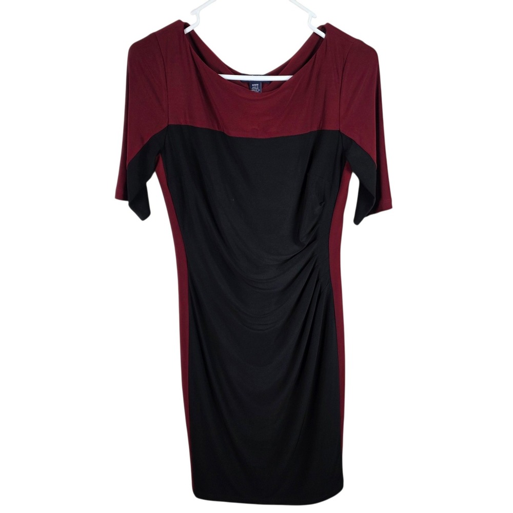 Chaps Sheath Dress Women Size M Burgundy Black New Colorblock Ruched Side
